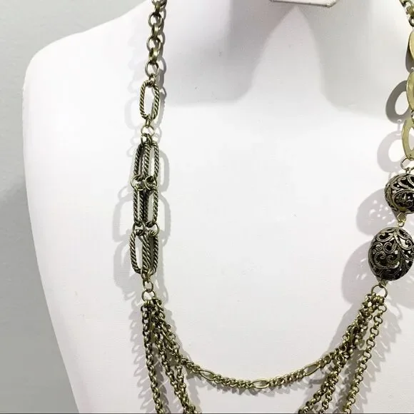 NECKLACE Gold Tone Multi Style Asymmetrical Chain - Picture 3 of 7